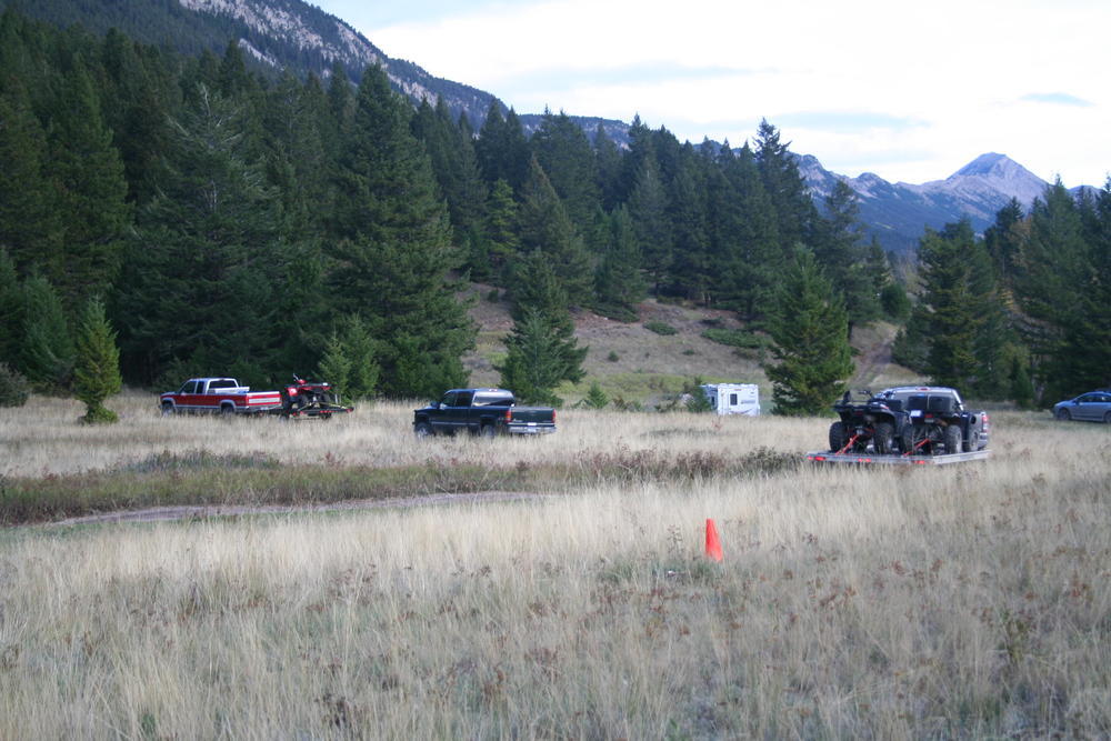 4 vehicles parked in grassy field